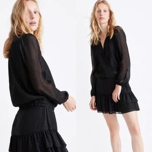 Madewell XL Black Shimmer Lyric Faux Wrap Top